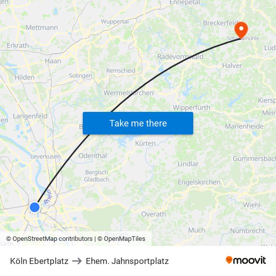 Köln Ebertplatz to Ehem. Jahnsportplatz map
