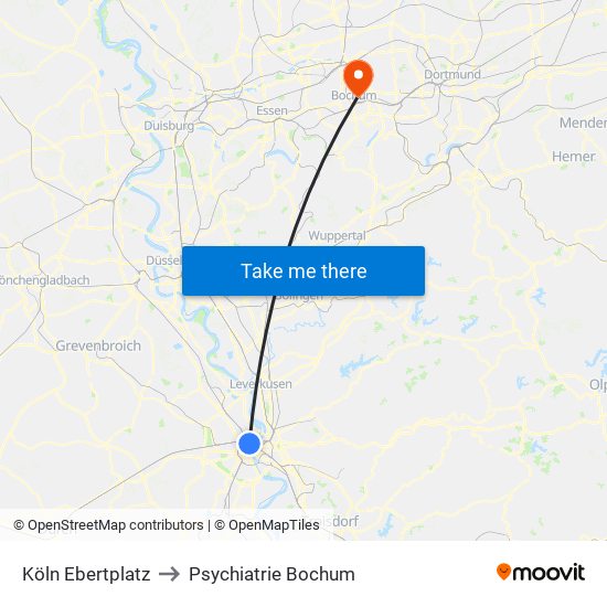 Köln Ebertplatz to Psychiatrie Bochum map