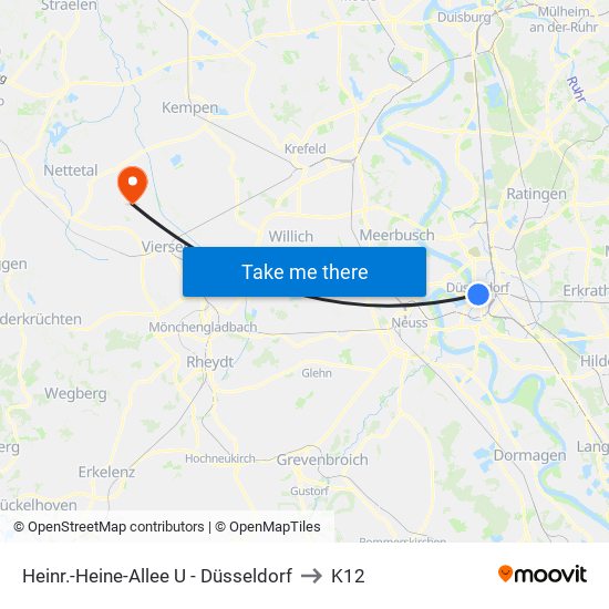 Heinr.-Heine-Allee U - Düsseldorf to K12 map