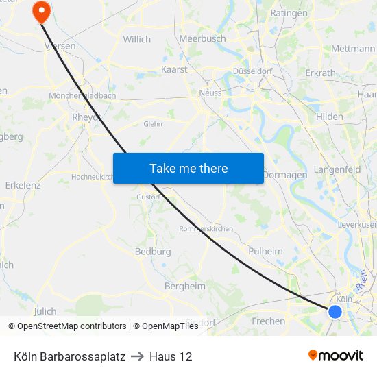 Köln Barbarossaplatz to Haus 12 map