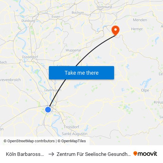 Köln Barbarossaplatz to Zentrum Für Seelische Gesundheit Elsey map