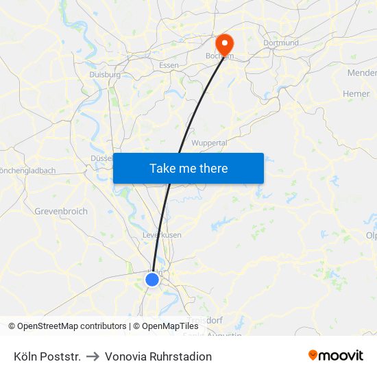 Köln Poststr. to Vonovia Ruhrstadion map
