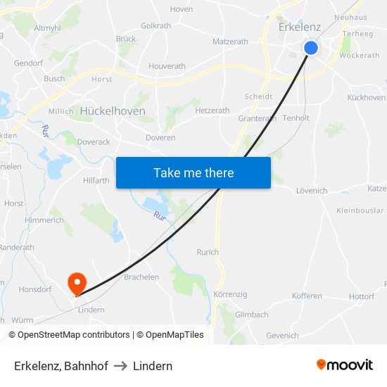 Erkelenz, Bahnhof to Lindern map