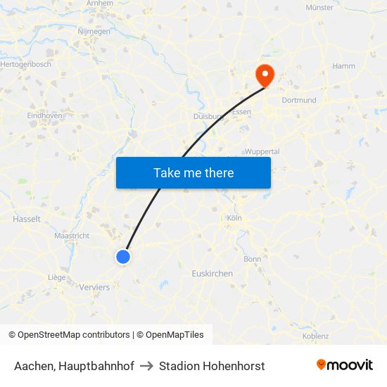 Aachen, Hauptbahnhof to Stadion Hohenhorst map