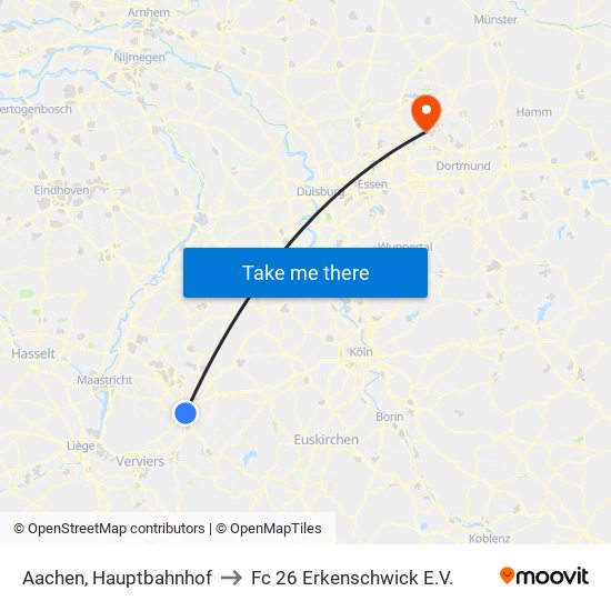 Aachen, Hauptbahnhof to Fc 26 Erkenschwick E.V. map