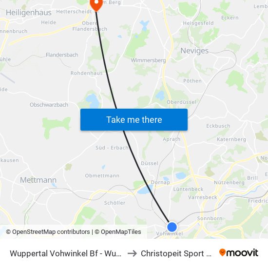 Wuppertal Vohwinkel Bf - Wuppertal to Christopeit Sport Arena map