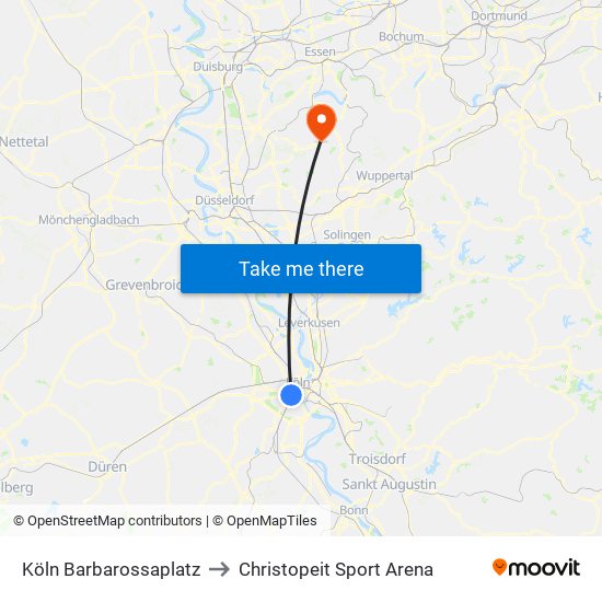 Köln Barbarossaplatz to Christopeit Sport Arena map