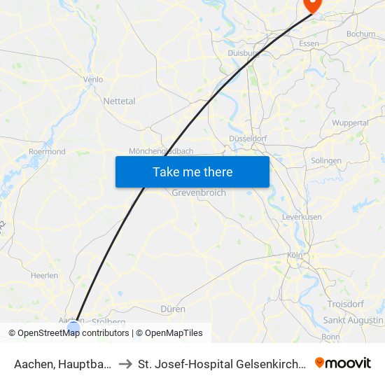 Aachen, Hauptbahnhof to St. Josef-Hospital Gelsenkirchen-Horst map