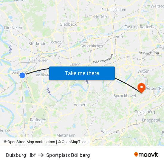 Duisburg Hbf to Sportplatz Böllberg map