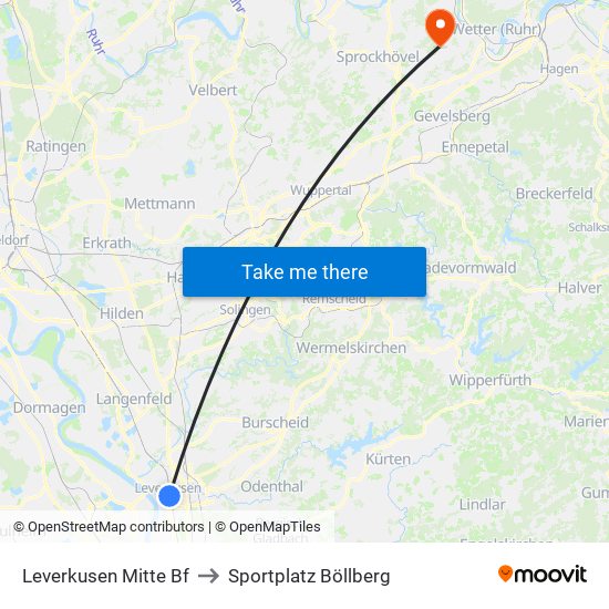 Leverkusen Mitte Bf to Sportplatz Böllberg map