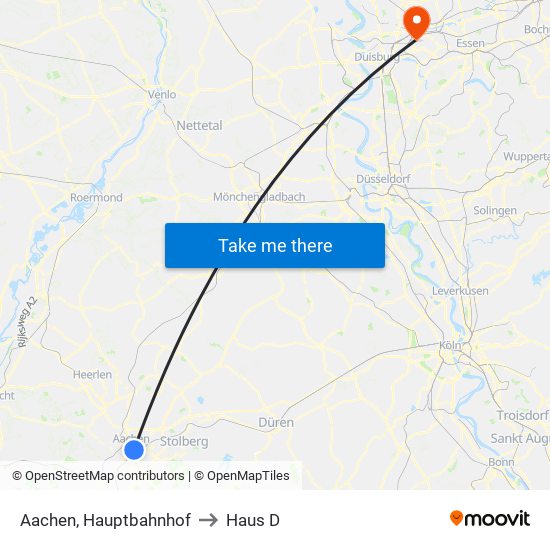 Aachen, Hauptbahnhof to Haus D map