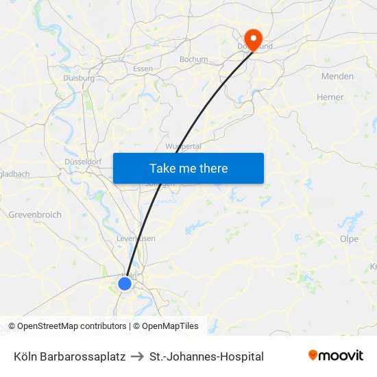 Köln Barbarossaplatz to St.-Johannes-Hospital map