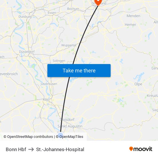 Bonn Hbf to St.-Johannes-Hospital map