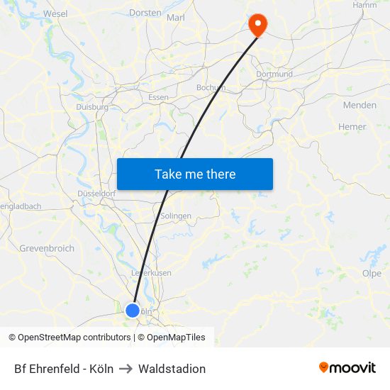 Bf Ehrenfeld - Köln to Waldstadion map