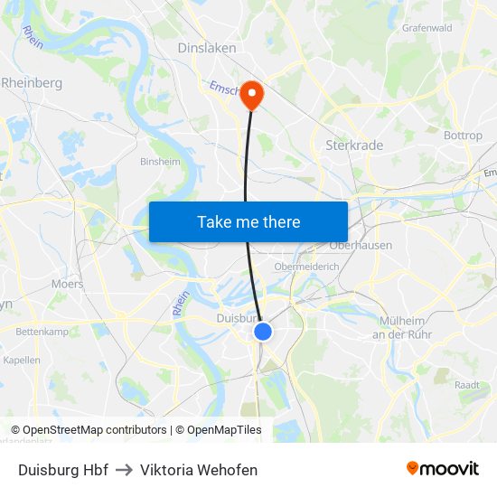 Duisburg Hbf to Viktoria Wehofen map