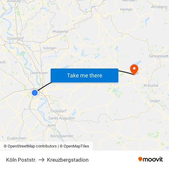 Köln Poststr. to Kreuzbergstadion map
