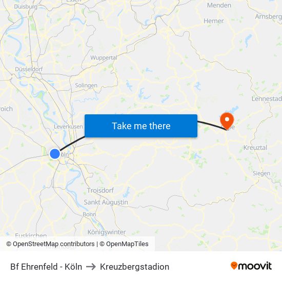 Bf Ehrenfeld - Köln to Kreuzbergstadion map