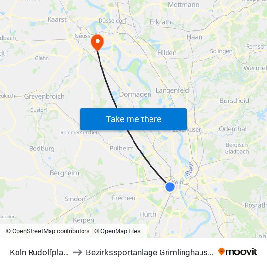 Köln Rudolfplatz to Bezirkssportanlage Grimlinghausen map