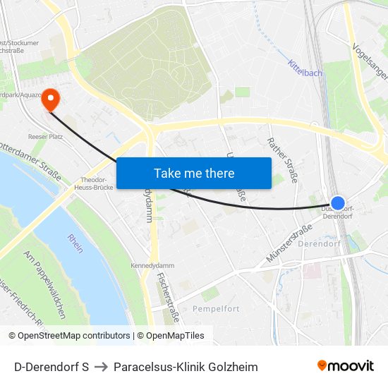 D-Derendorf S to Paracelsus-Klinik Golzheim map