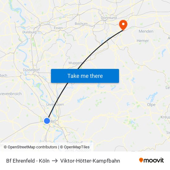 Bf Ehrenfeld - Köln to Viktor-Hötter-Kampfbahn map