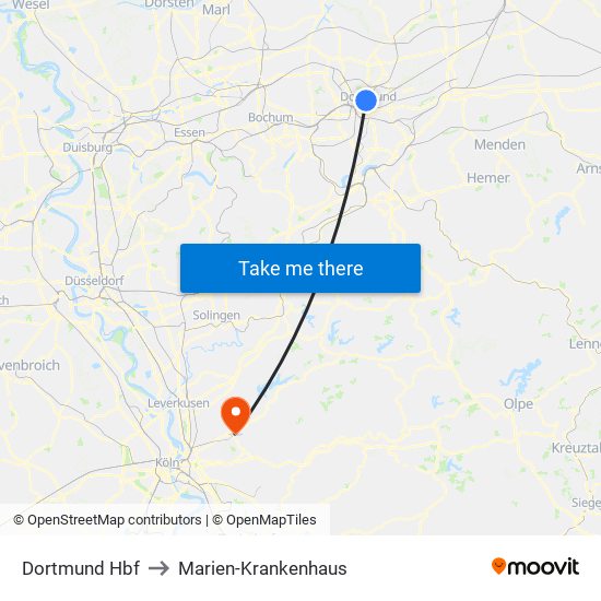 Dortmund Hbf to Marien-Krankenhaus map