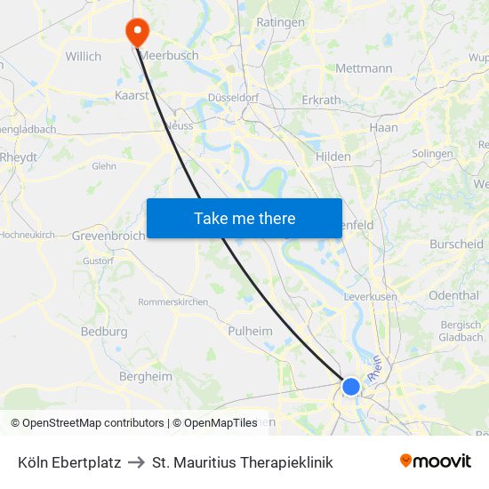 Köln Ebertplatz to St. Mauritius Therapieklinik map