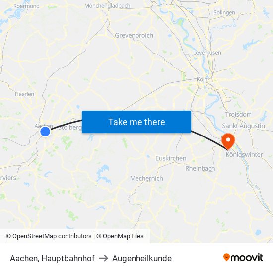 Aachen, Hauptbahnhof to Augenheilkunde map