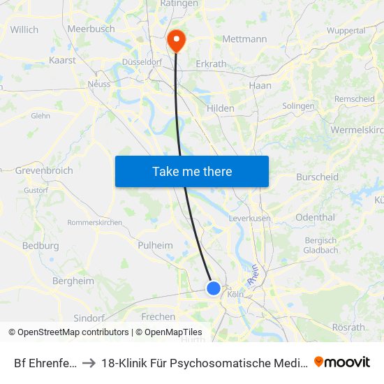 Bf Ehrenfeld - Köln to 18-Klinik Für Psychosomatische Medizin Und Psychotherapie map