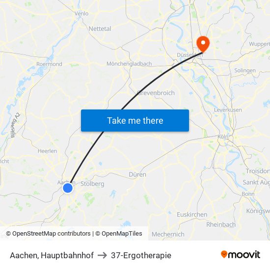 Aachen, Hauptbahnhof to 37-Ergotherapie map