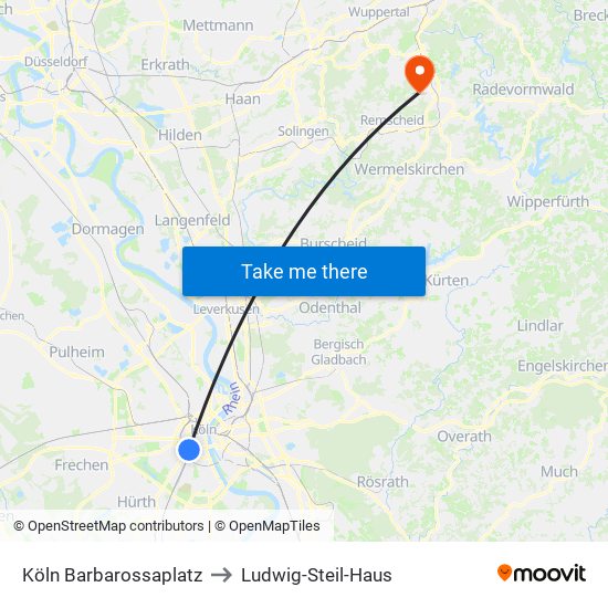 Köln Barbarossaplatz to Ludwig-Steil-Haus map