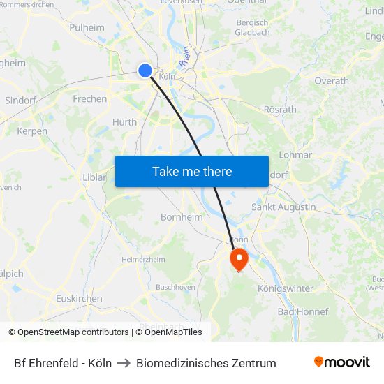 Bf Ehrenfeld - Köln to Biomedizinisches Zentrum map