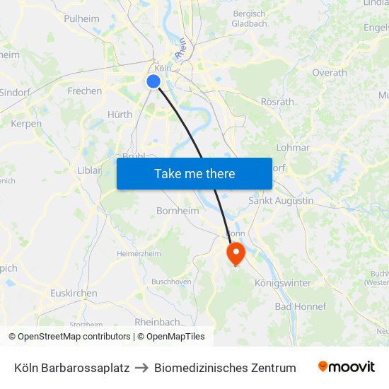 Köln Barbarossaplatz to Biomedizinisches Zentrum map