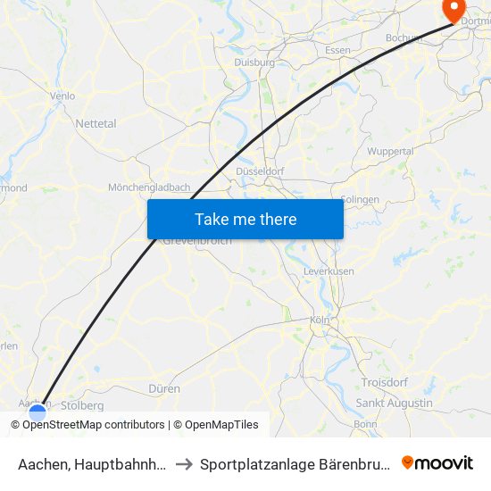 Aachen, Hauptbahnhof to Sportplatzanlage Bärenbruch map