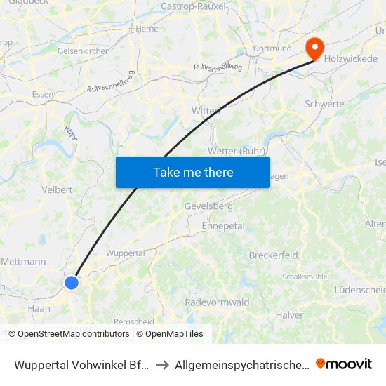 Wuppertal Vohwinkel Bf - Wuppertal to Allgemeinspychatrische Tagesklinik map