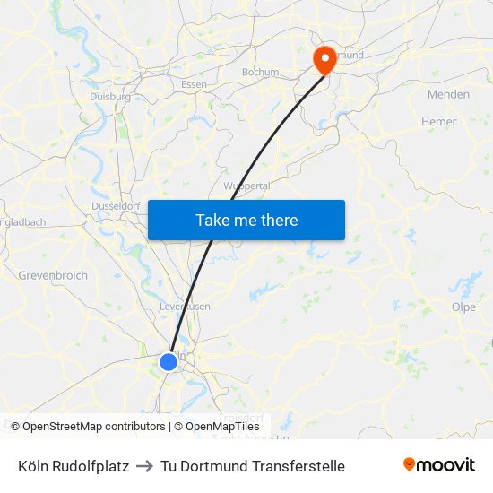 Köln Rudolfplatz to Tu Dortmund Transferstelle map