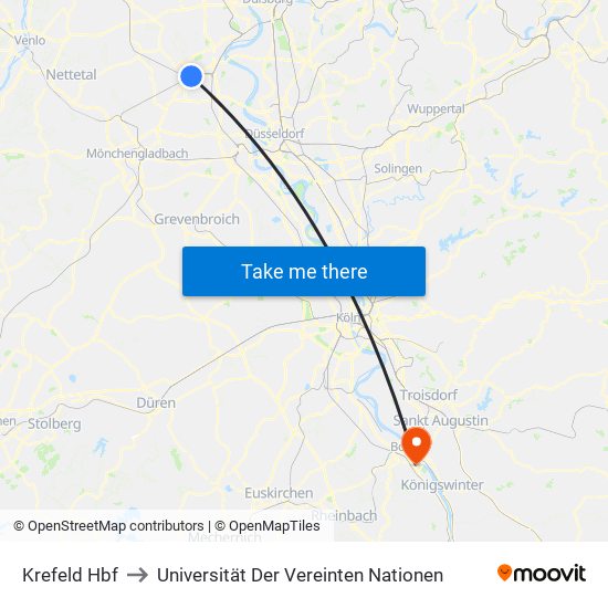 Krefeld Hbf to Universität Der Vereinten Nationen map