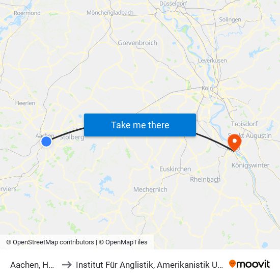 Aachen, Hauptbahnhof to Institut Für Anglistik, Amerikanistik Und Keltologie Der Universität Bonn map
