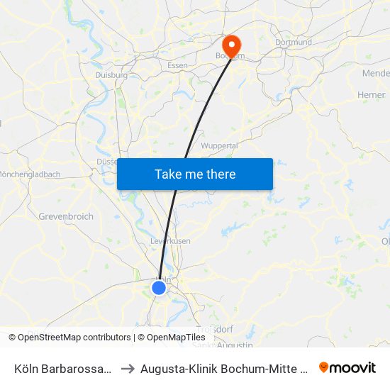 Köln Barbarossaplatz to Augusta-Klinik Bochum-Mitte Haus 3 map