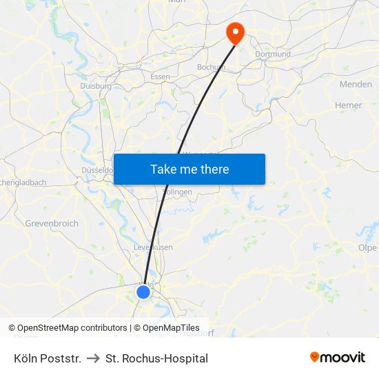 Köln Poststr. to St. Rochus-Hospital map