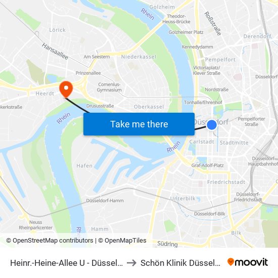 Heinr.-Heine-Allee U - Düsseldorf to Schön Klinik Düsseldorf map