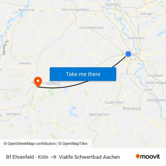 Bf Ehrenfeld - Köln to Vialife Schwertbad Aachen map
