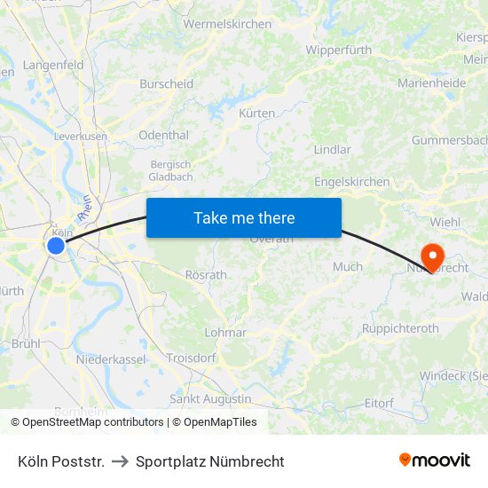 Köln Poststr. to Sportplatz Nümbrecht map