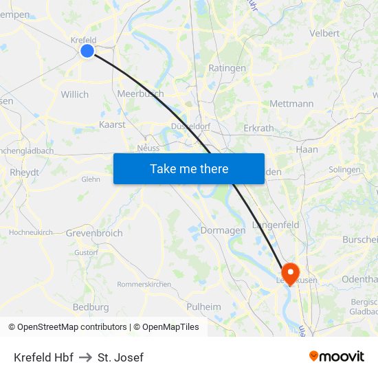 Krefeld Hbf to St. Josef map