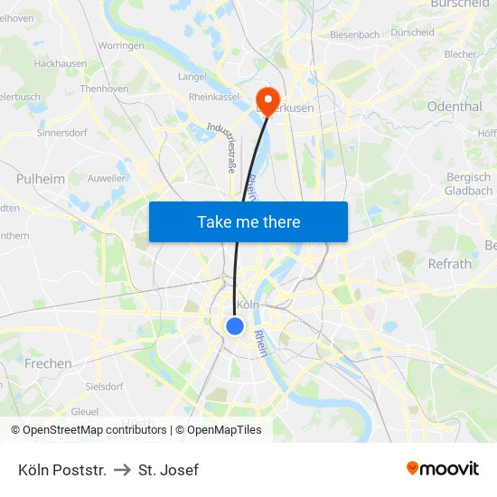 Köln Poststr. to St. Josef map