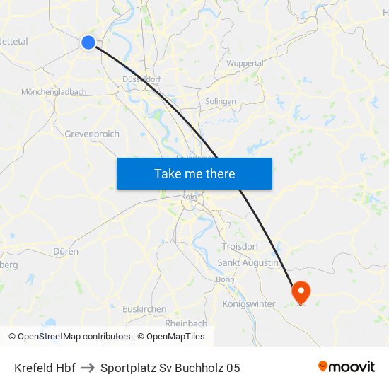 Krefeld Hbf to Sportplatz Sv Buchholz 05 map