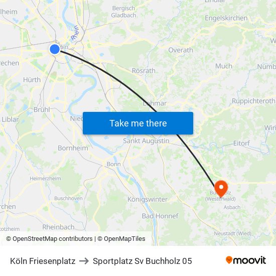 Köln Friesenplatz to Sportplatz Sv Buchholz 05 map