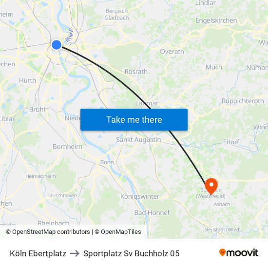 Köln Ebertplatz to Sportplatz Sv Buchholz 05 map