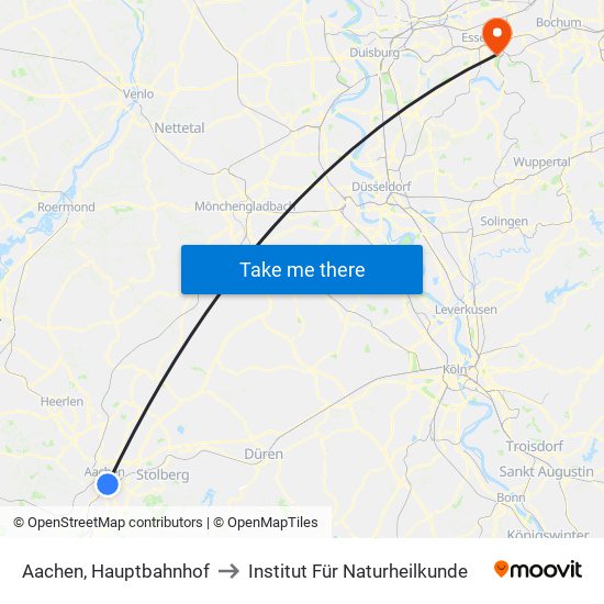 Aachen, Hauptbahnhof to Institut Für Naturheilkunde map