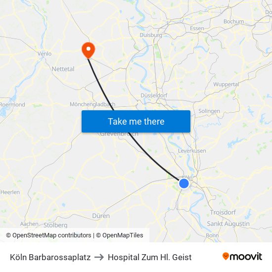 Köln Barbarossaplatz to Hospital Zum Hl. Geist map