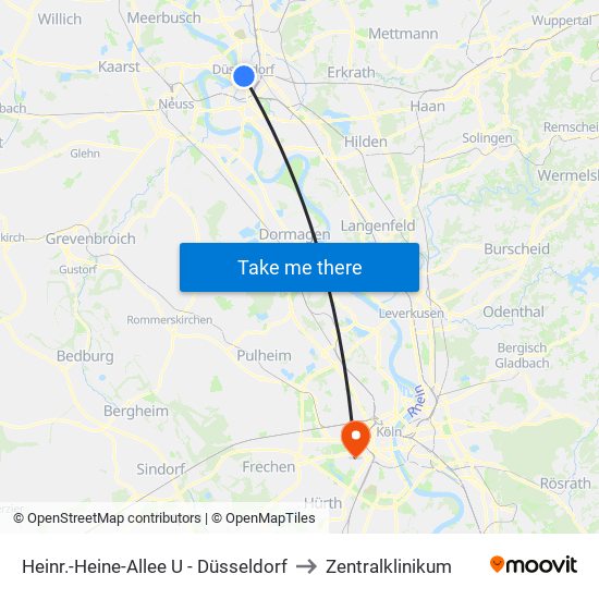 Heinr.-Heine-Allee U - Düsseldorf to Zentralklinikum map